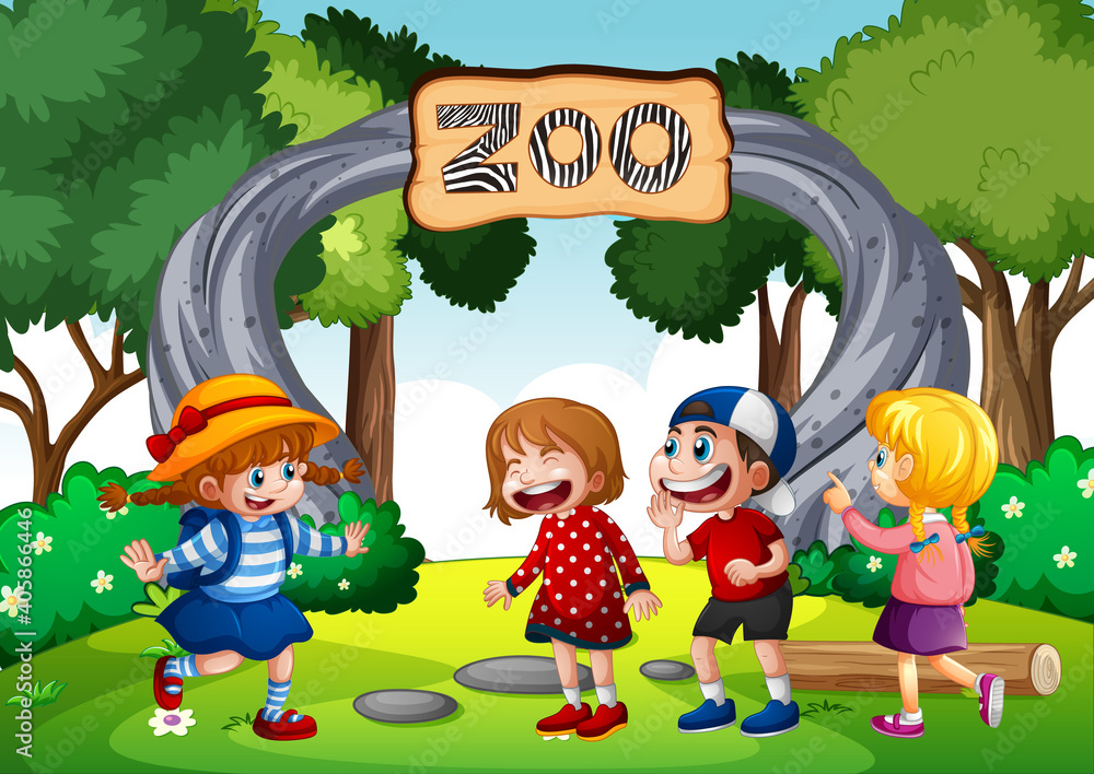 Children in the zoo scene