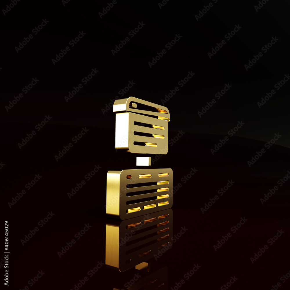 Gold Server, Data, Web Hosting icon isolated on brown background. Minimalism concept. 3d illustratio