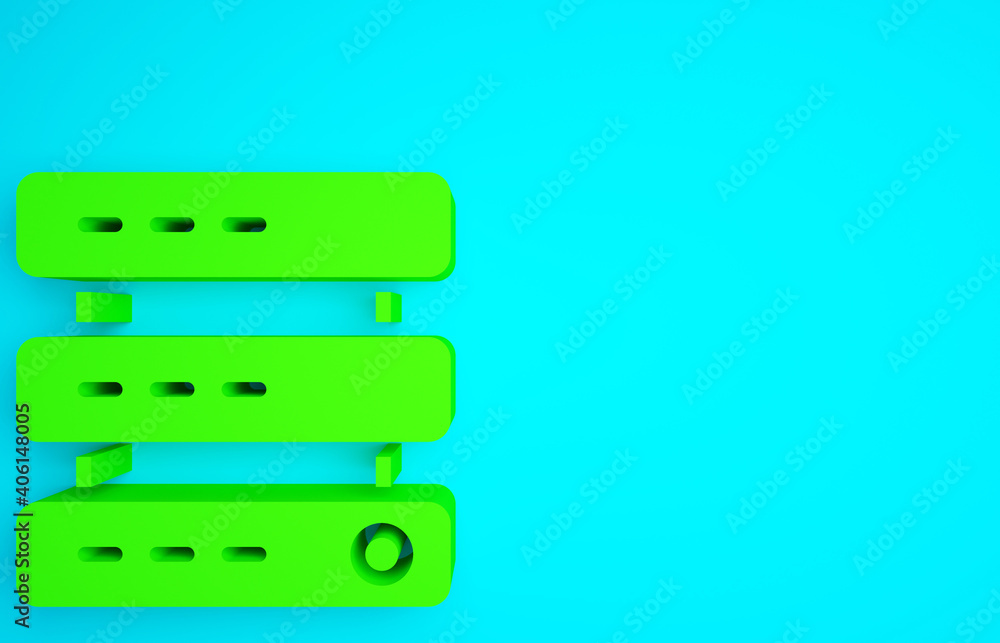 Green Server, Data, Web Hosting icon isolated on blue background. Minimalism concept. 3d illustratio