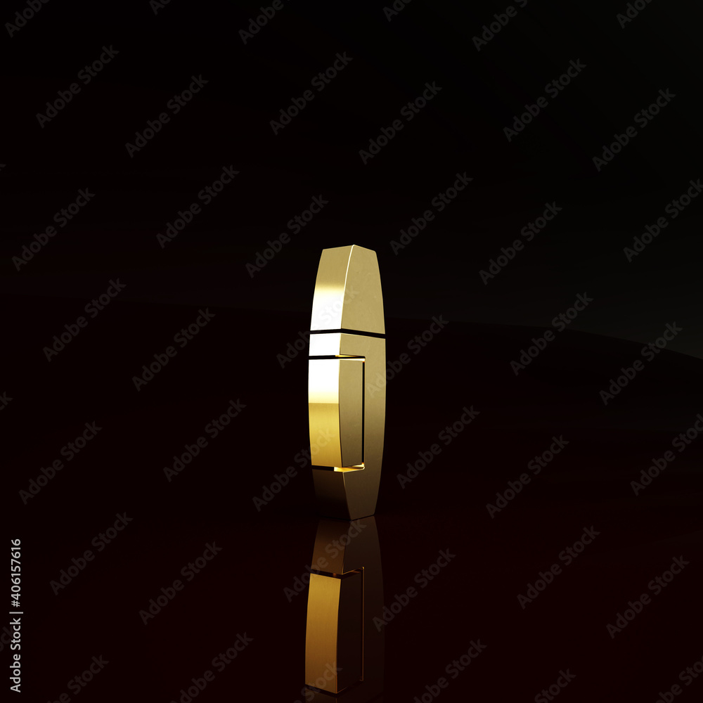 Gold Mascara brush icon isolated on brown background. Minimalism concept. 3d illustration 3D render.