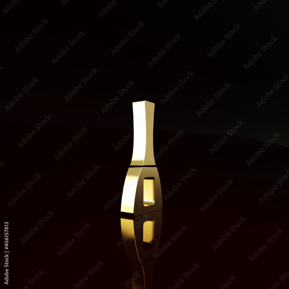 Gold Nail polish bottle icon isolated on brown background. Minimalism concept. 3d illustration 3D re