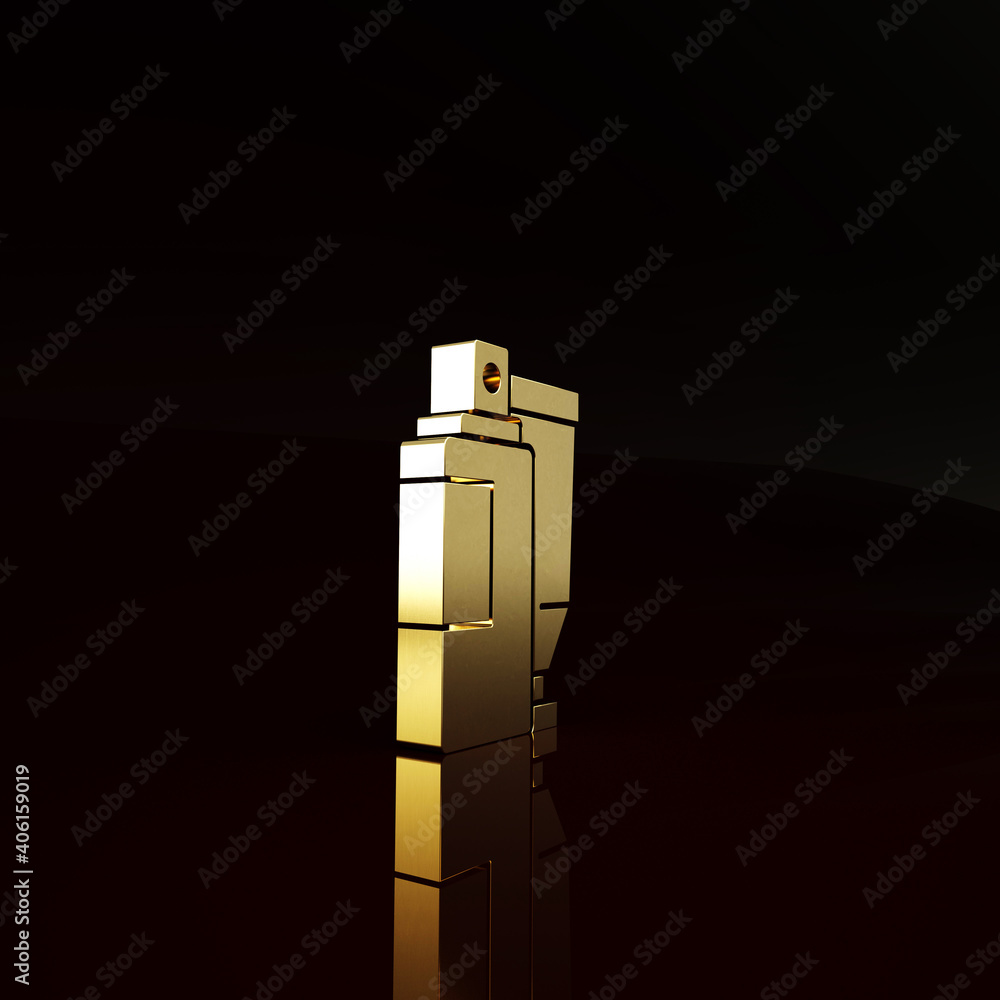 Gold Cream or lotion cosmetic tube icon isolated on brown background. Body care products for woman. 