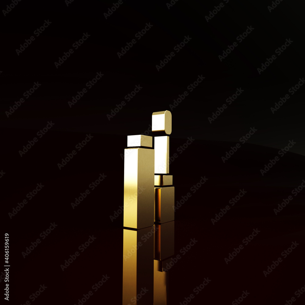 Gold Mascara brush icon isolated on brown background. Minimalism concept. 3d illustration 3D render.