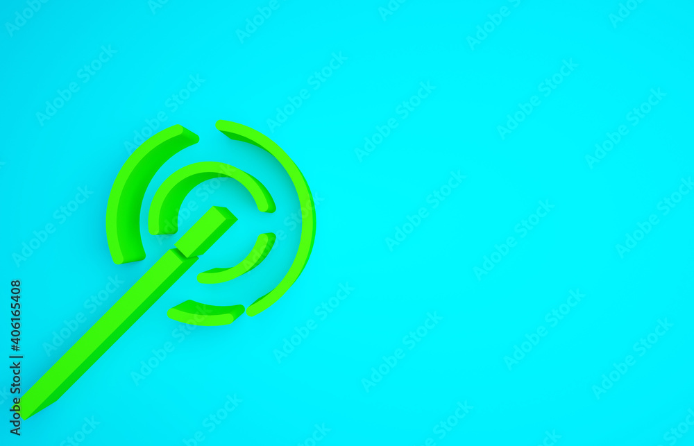 Green Magic wand icon isolated on blue background. Star shape magic accessory. Magical power. Minima