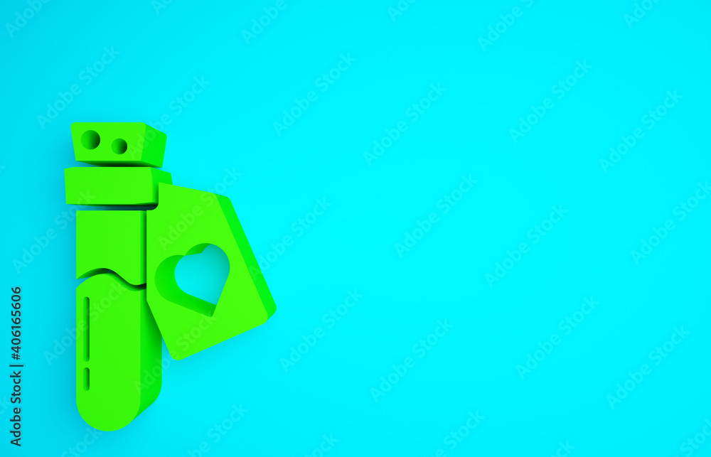 Green Bottle with love potion icon isolated on blue background. Valentines day symbol. Minimalism co