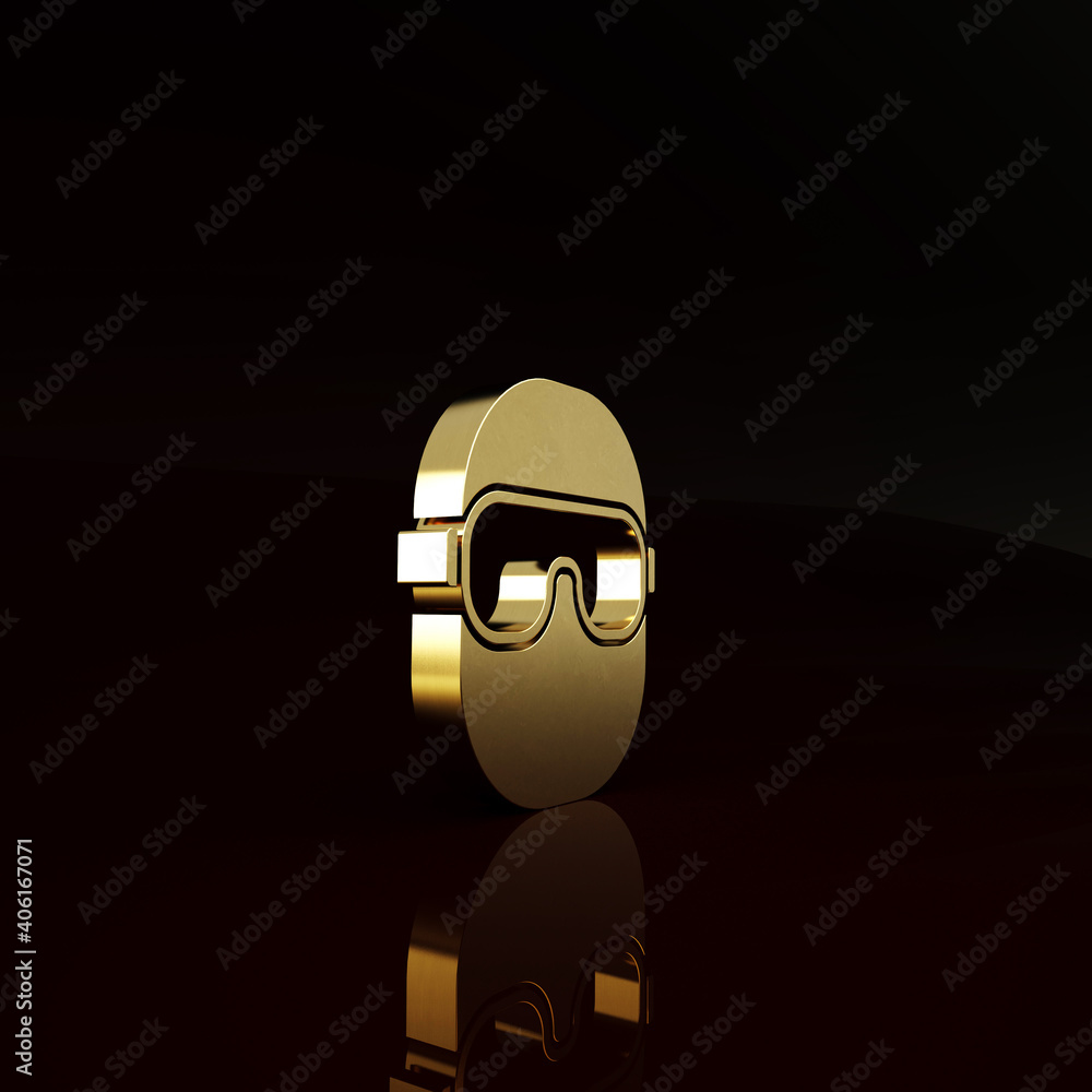 Gold Ski goggles icon isolated on brown background. Extreme sport. Sport equipment. Minimalism conce