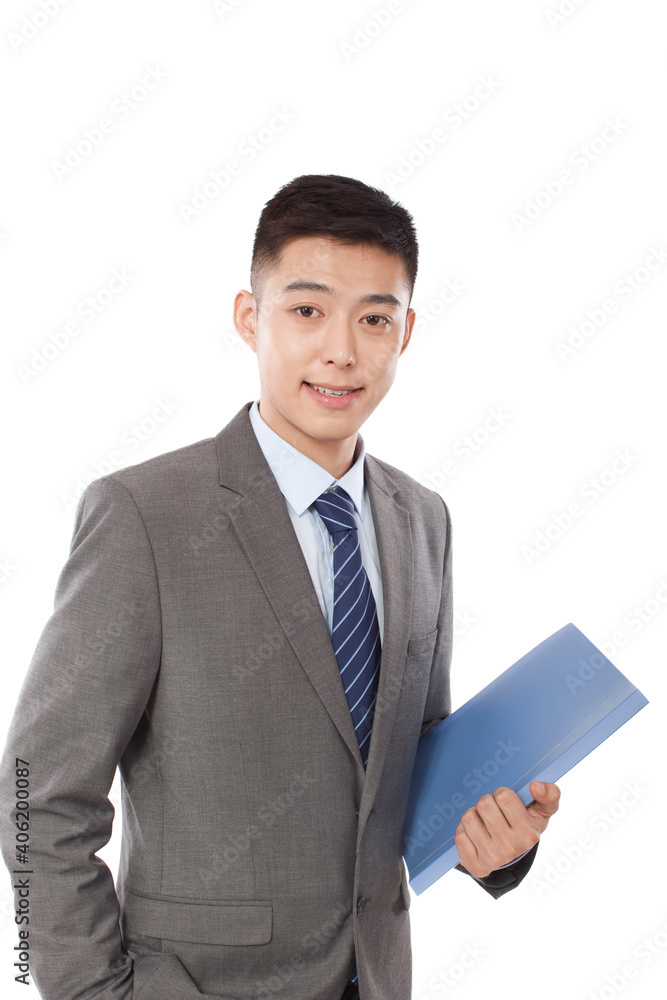 Portrait of young bisiness man holding folder