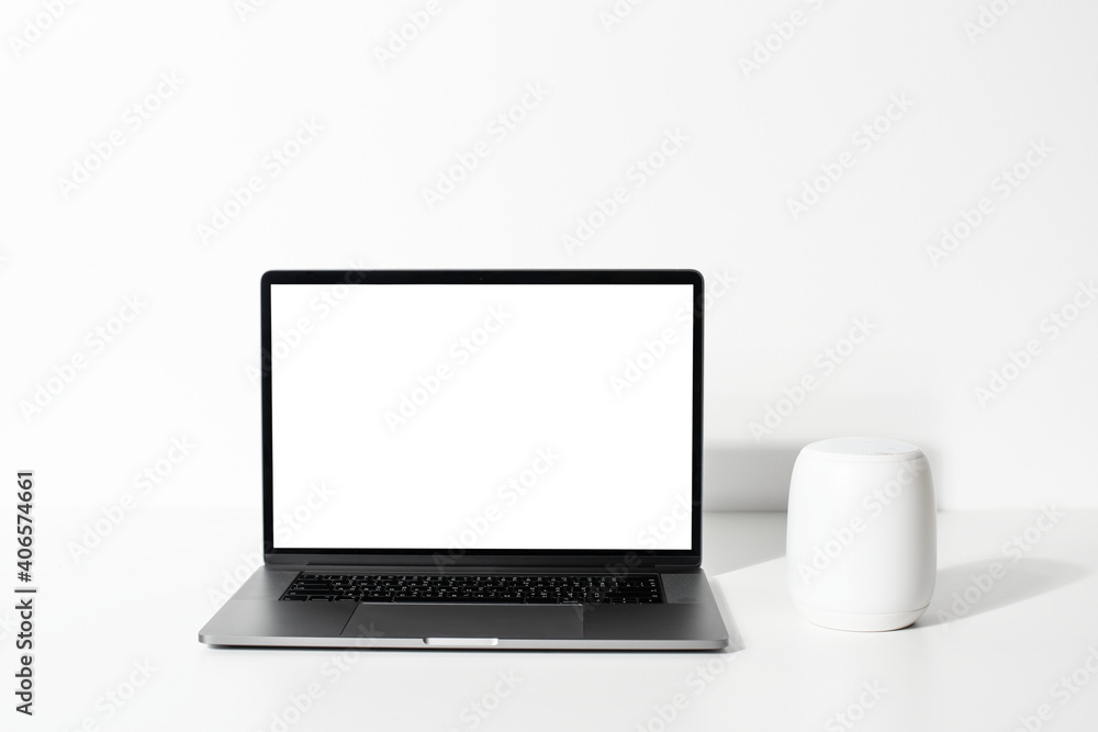 Laptop with blank white screen