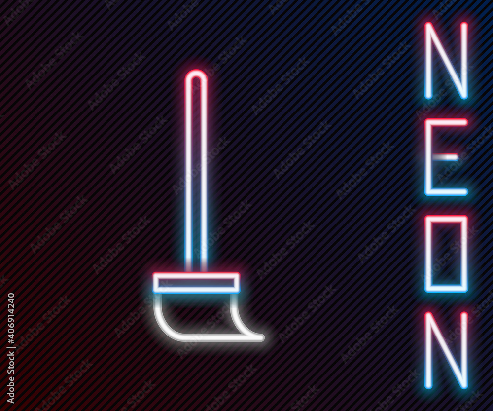 Glowing neon line Mop icon isolated on black background. Cleaning service concept. Colorful outline 