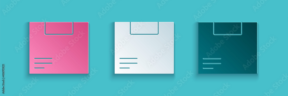 Paper cut Carton cardboard box icon isolated on blue background. Box, package, parcel sign. Delivery