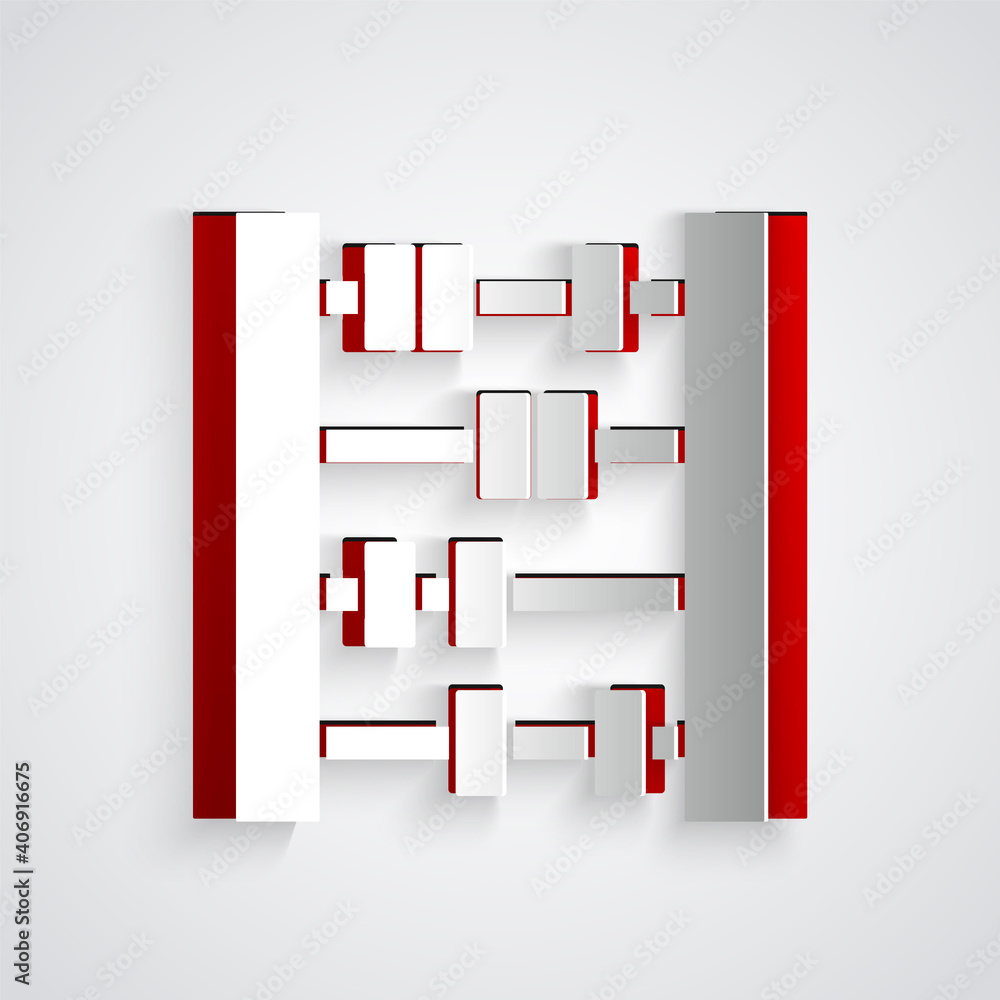 Paper cut Abacus icon isolated on grey background. Traditional counting frame. Education sign. Mathe