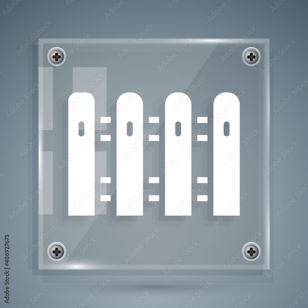 White Garden fence wooden icon isolated on grey background. Square glass panels. Vector.