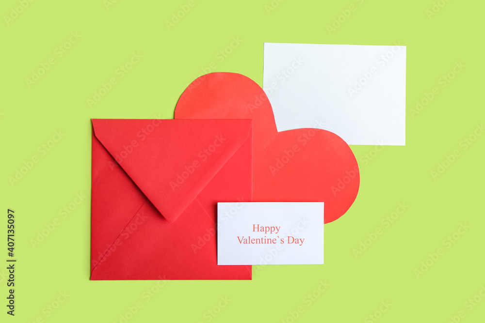 Greeting card for Valentines Day celebration on color background