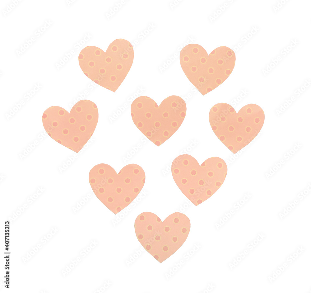 Paper hearts on white background