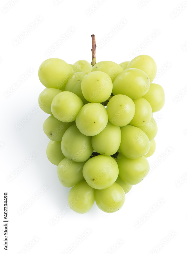 Beautiful a bunch of Shine Muscat green grape isolated on white background.