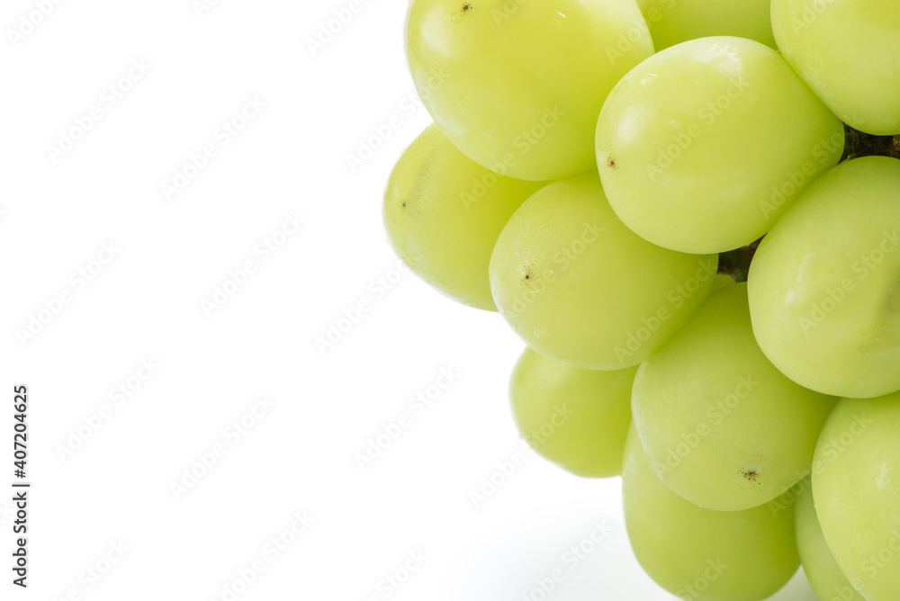 Beautiful a bunch of Shine Muscat green grape isolated on white background.