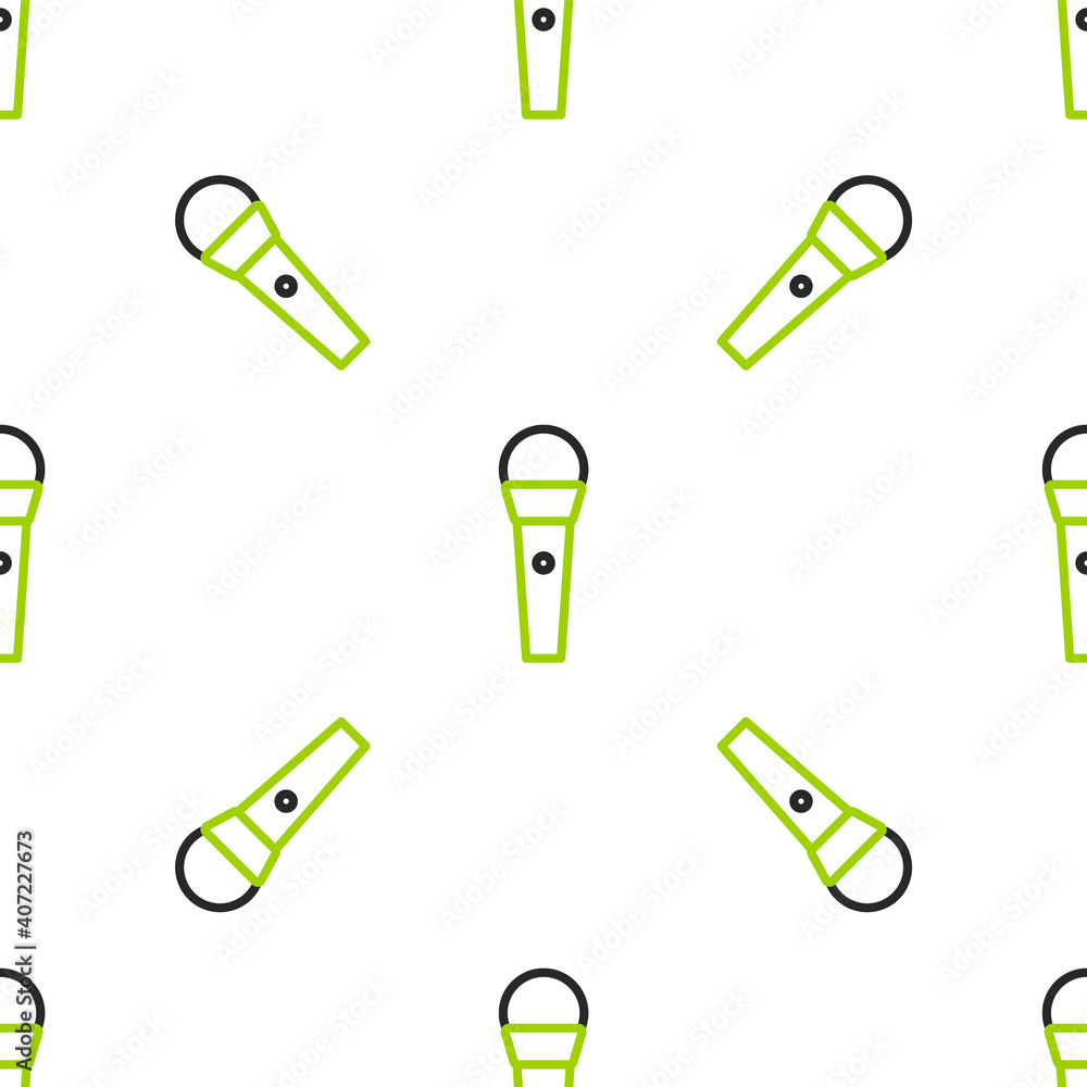 Line Karaoke icon isolated seamless pattern on white background. Microphone and monitor. Vector Illu