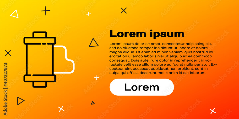 Line Camera老式胶卷暗盒图标隔离在黄色背景上。35mm胶卷暗盒。胶片