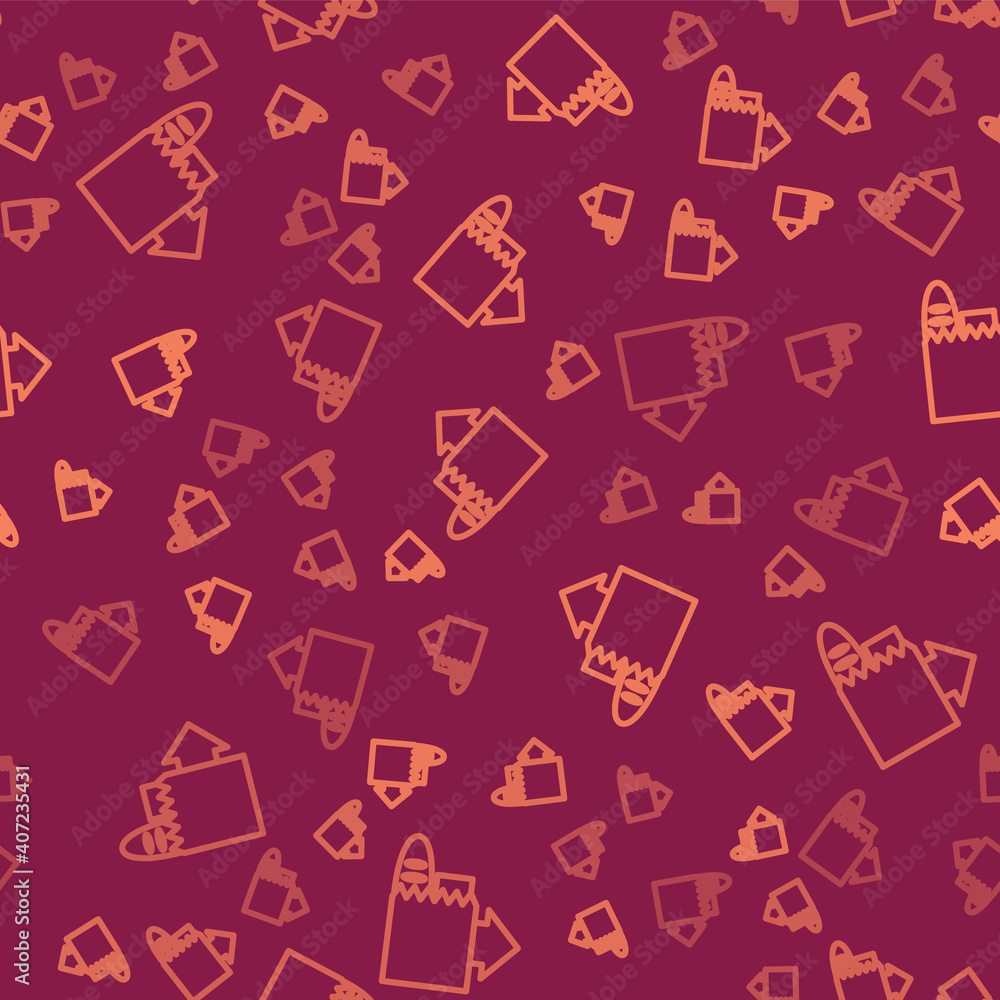 Brown line Online ordering and fast food delivery icon isolated seamless pattern on red background. 