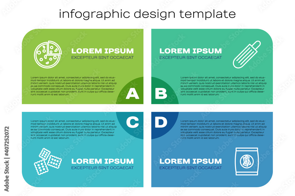 饼干、披萨、硬面包、饼干和法国热狗。商业信息图