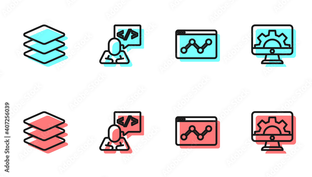 设置线网站统计，图层，前端开发和图标。矢量。