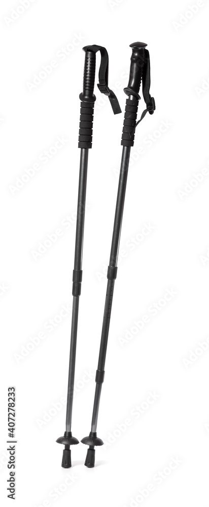 Walking poles on white background