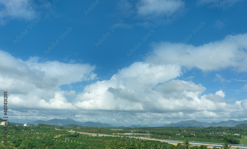 Outdoor blue sky white clouds and rural scenery