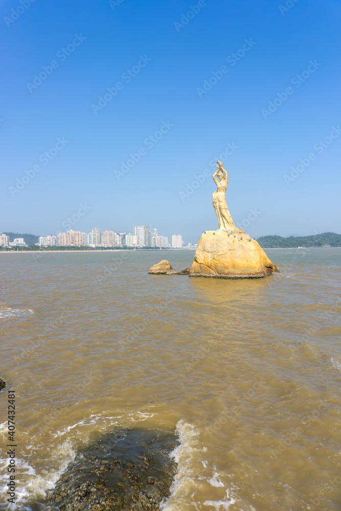 珠海海岸线渔女雕塑景观