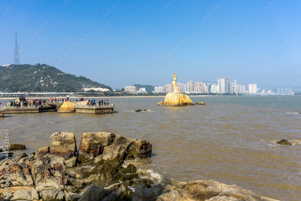 珠海海岸线渔女雕塑景观