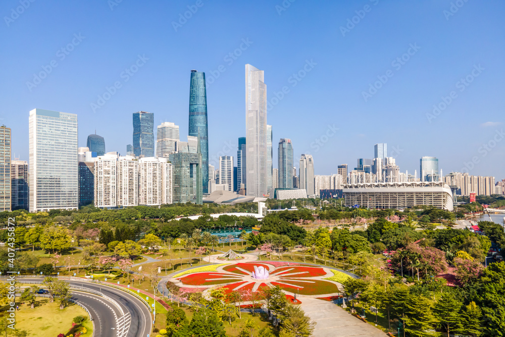 Aerial photography of Guangzhou, China, urban architectural landscape