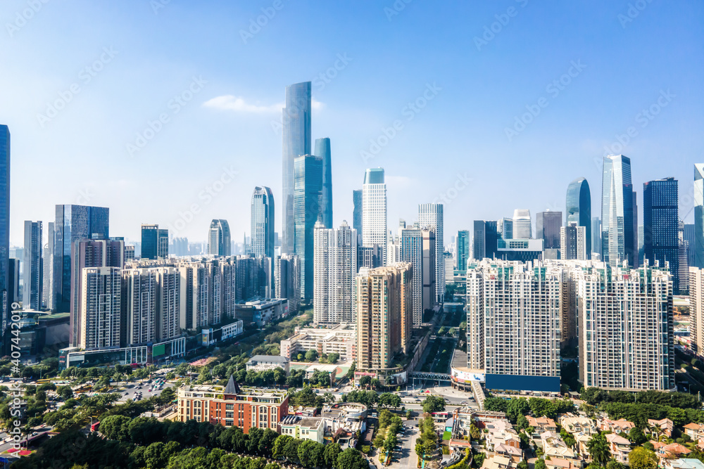 Aerial photography of Guangzhou, China, urban architectural landscape