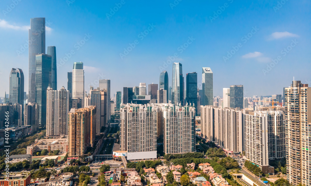 Aerial photography of Guangzhou, China, urban architectural landscape