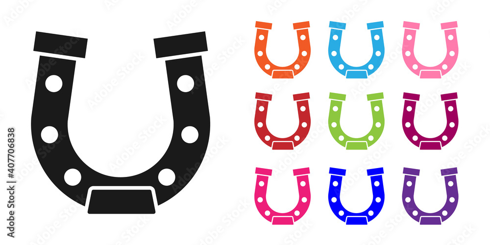 Black Horseshoe icon isolated on white background. Set icons colorful. Vector.