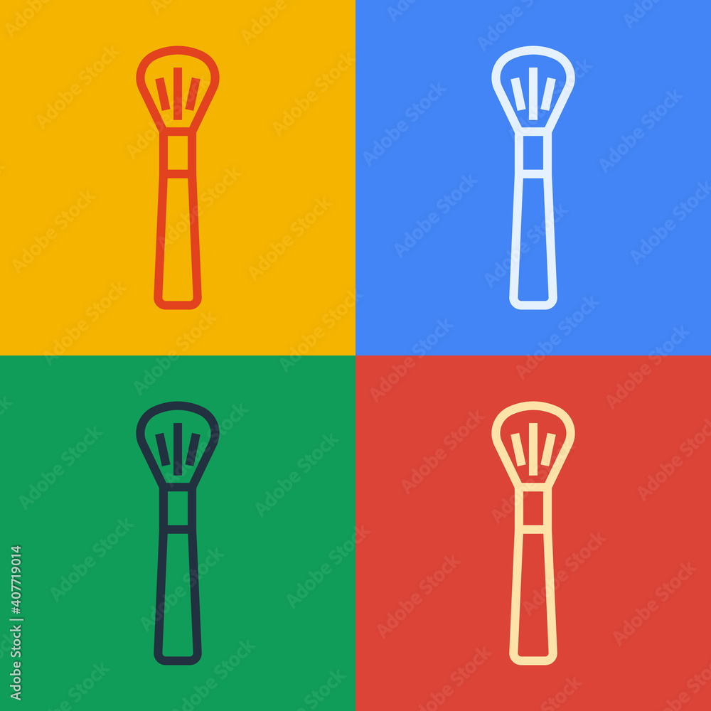 Pop art line Makeup brush icon isolated on color background. Vector.