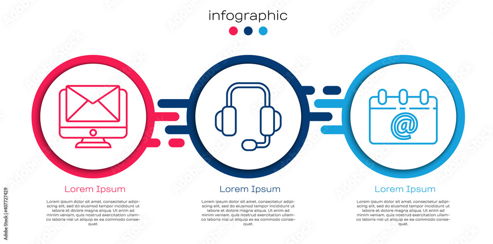 设置线路监视器和信封、耳机和带有电子邮件的日历。商业信息图模板.Ve