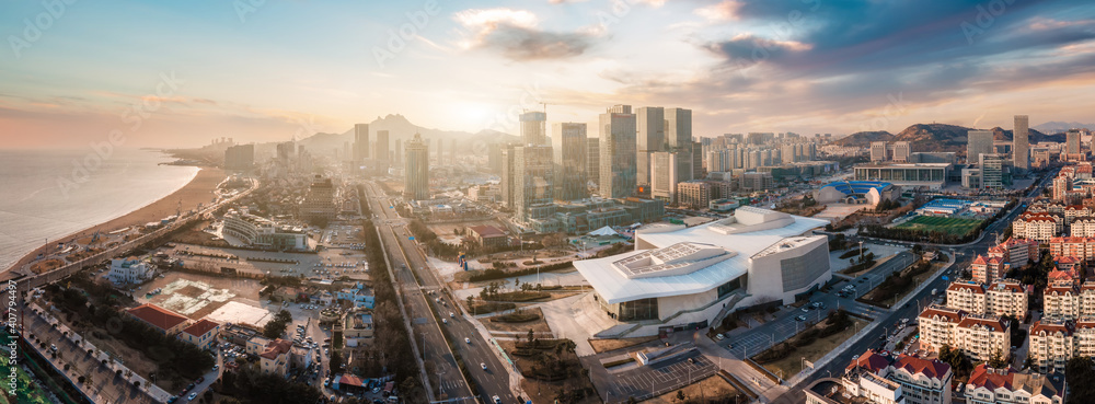 Aerial photography of modern urban architectural landscape of Qingdao, China