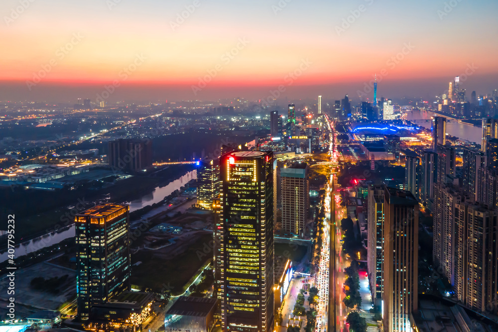 广州城市建筑景观夜景航拍