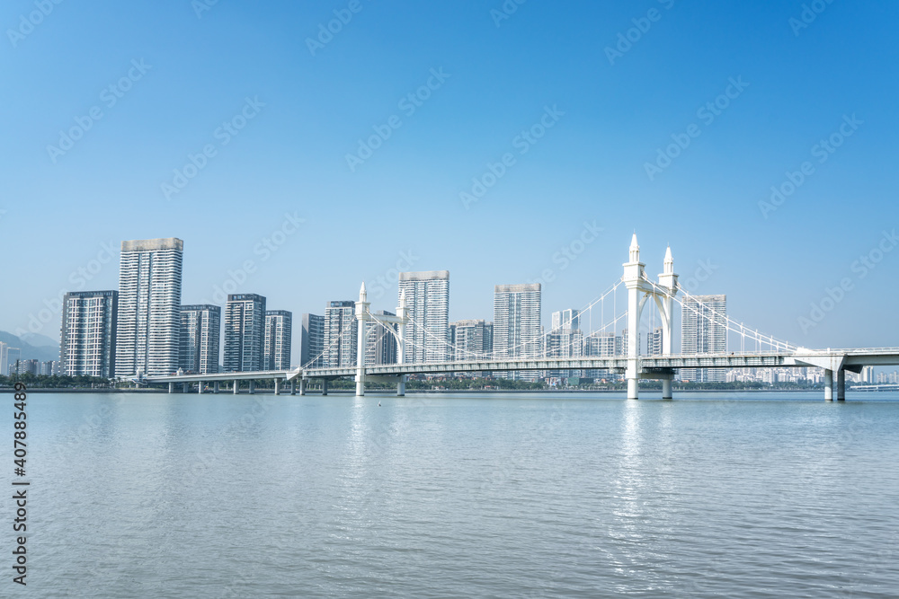 珠海城市风光与海岸线白石桥景观