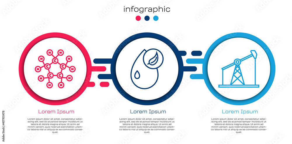 设置线分子油、生物燃料和油泵或油泵千斤顶。商业信息图模板。矢量。
