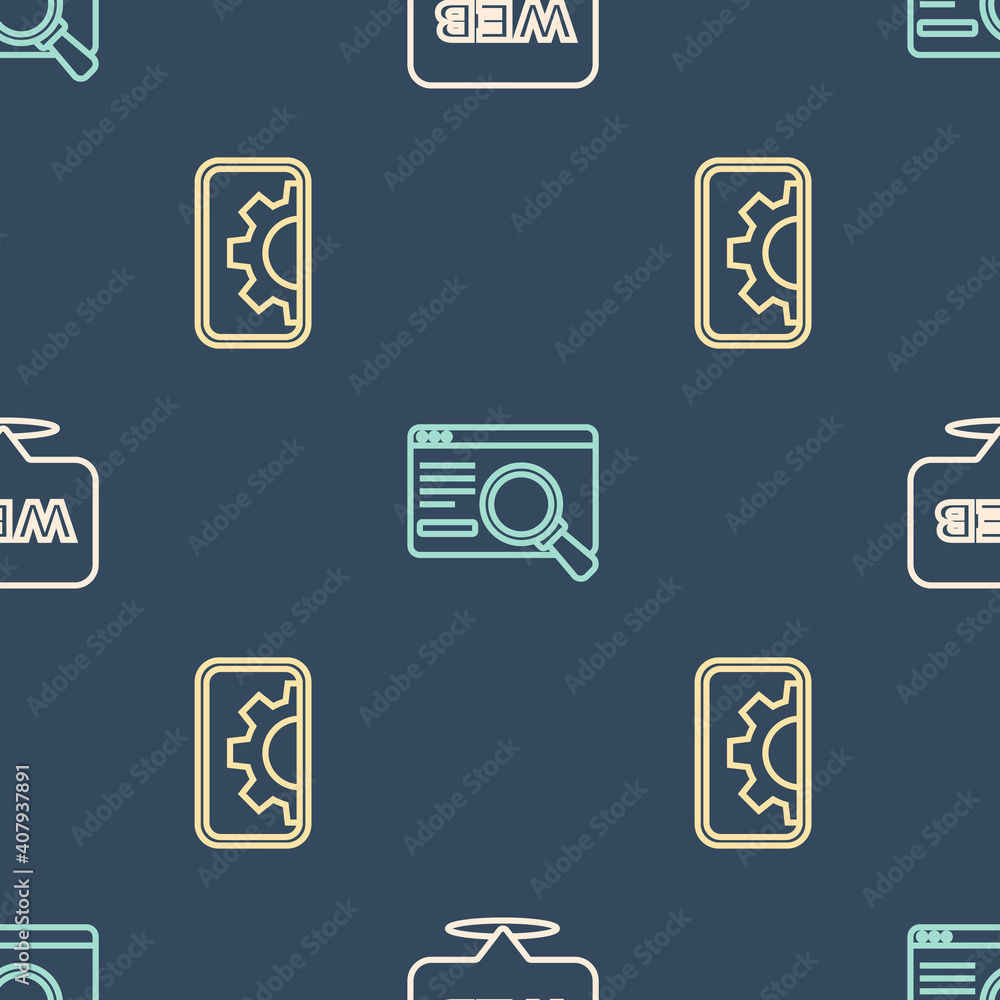 Set line Web and graphic design, development and UI or UX on seamless pattern. Vector.