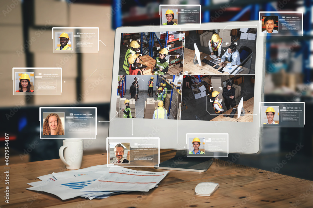 用于行业工人访问机器控制的面部识别技术。未来概念交互