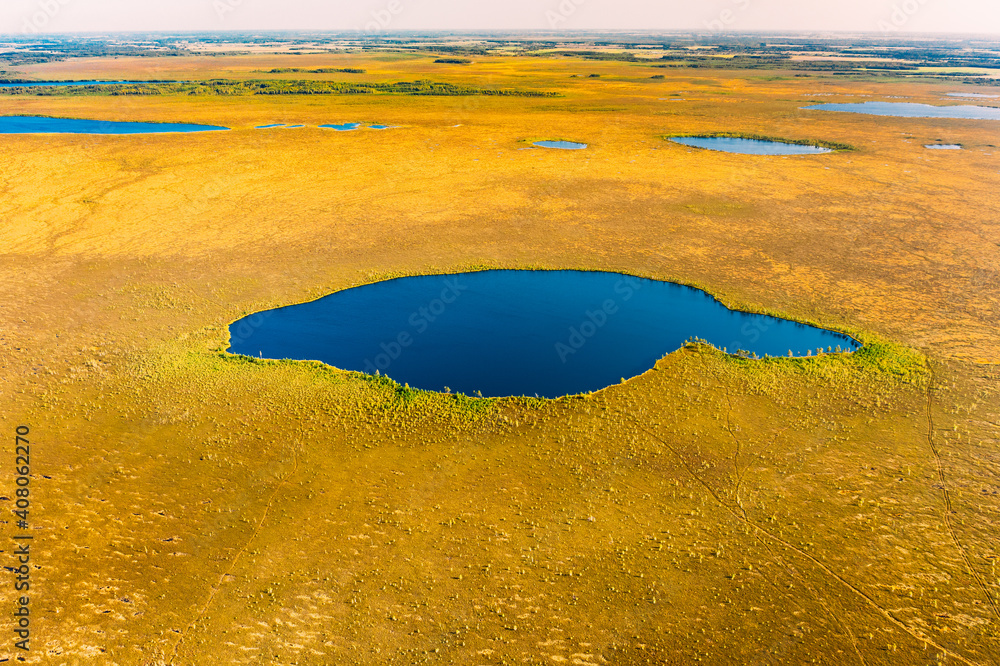 Miory District, Vitebsk Region, Belarus. The Yelnya Swamp. Upland And Transitional Bogs With Numerou