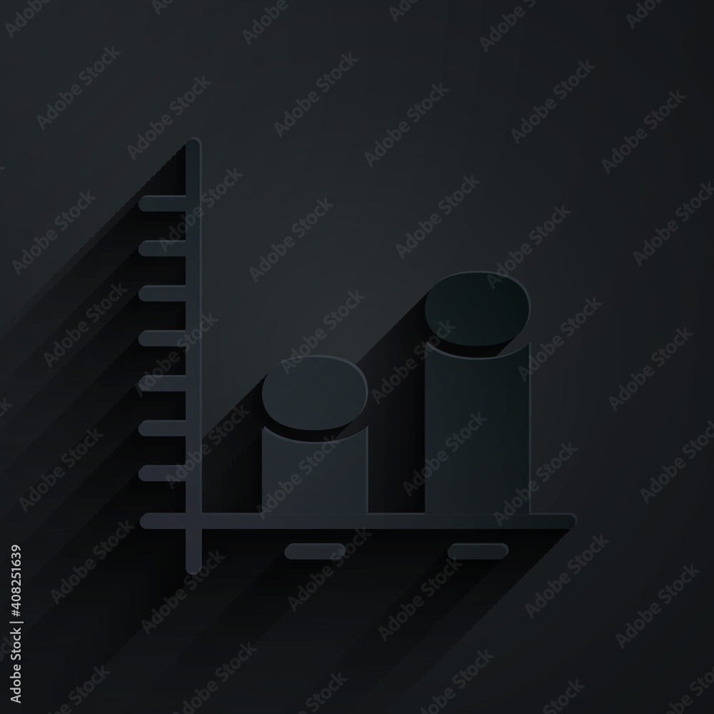 Paper cut Data analysis icon isolated on black background. Paper art style. Vector.