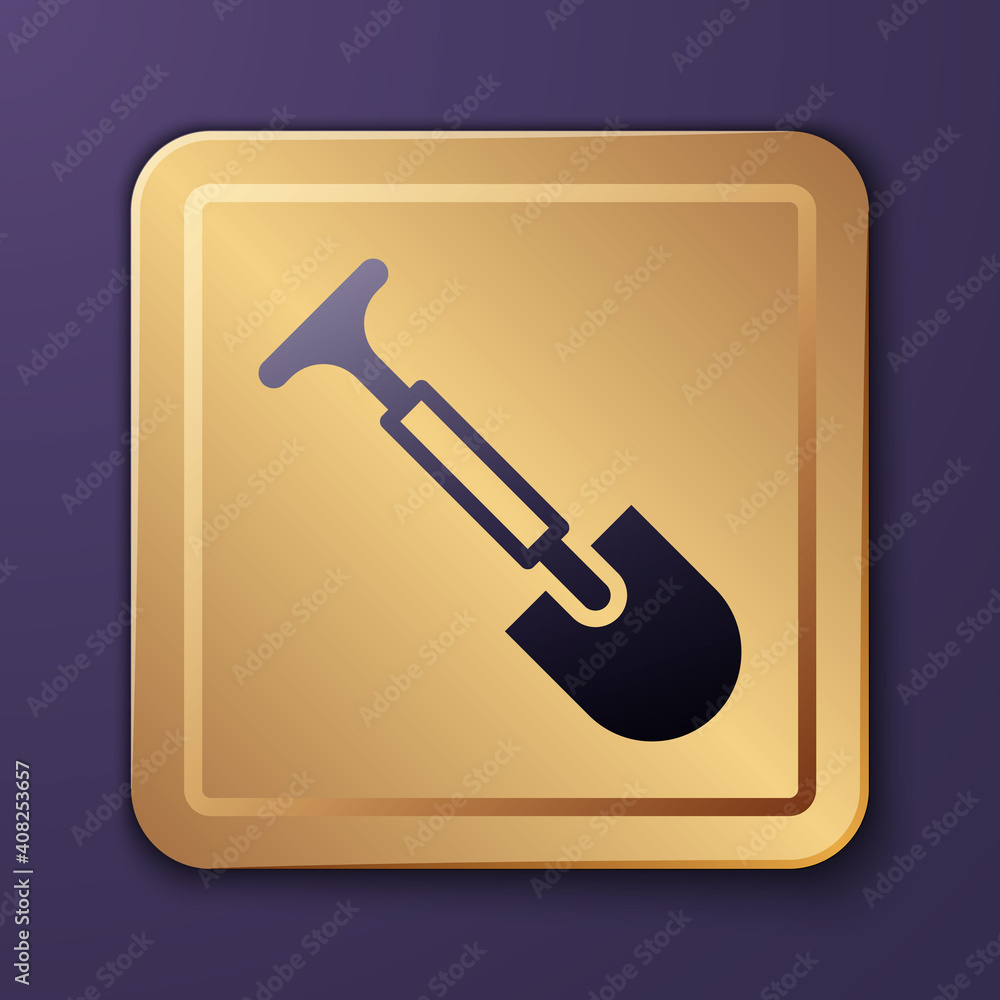 Purple Shovel icon isolated on purple background. Gardening tool. Tool for horticulture, agriculture