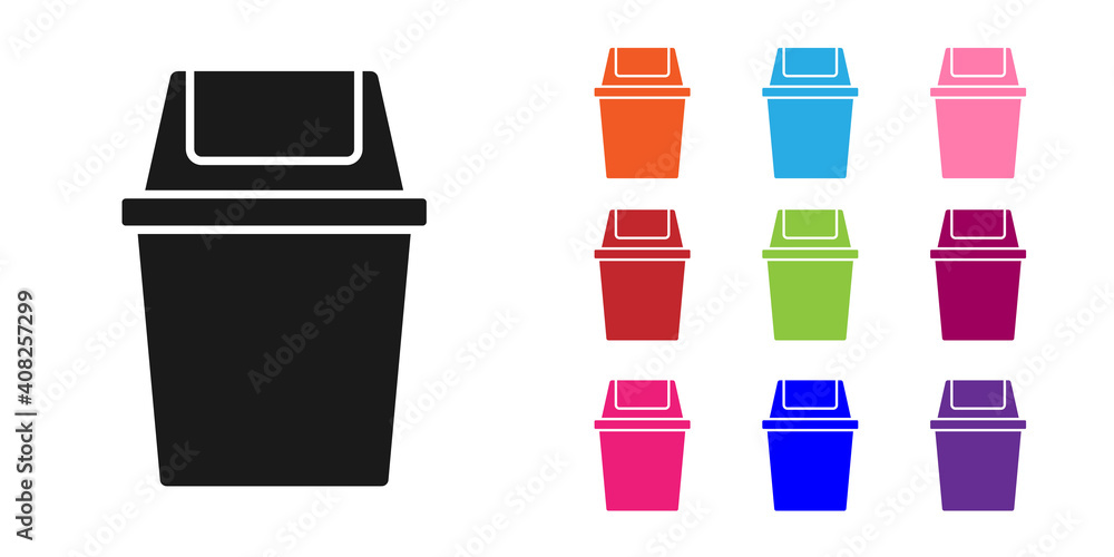 Black Trash can icon isolated on white background. Garbage bin sign. Recycle basket icon. Office tra