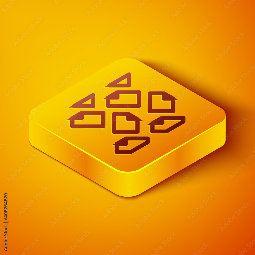 Isometric line Data stream icon isolated on orange background. Yellow square button. Vector.