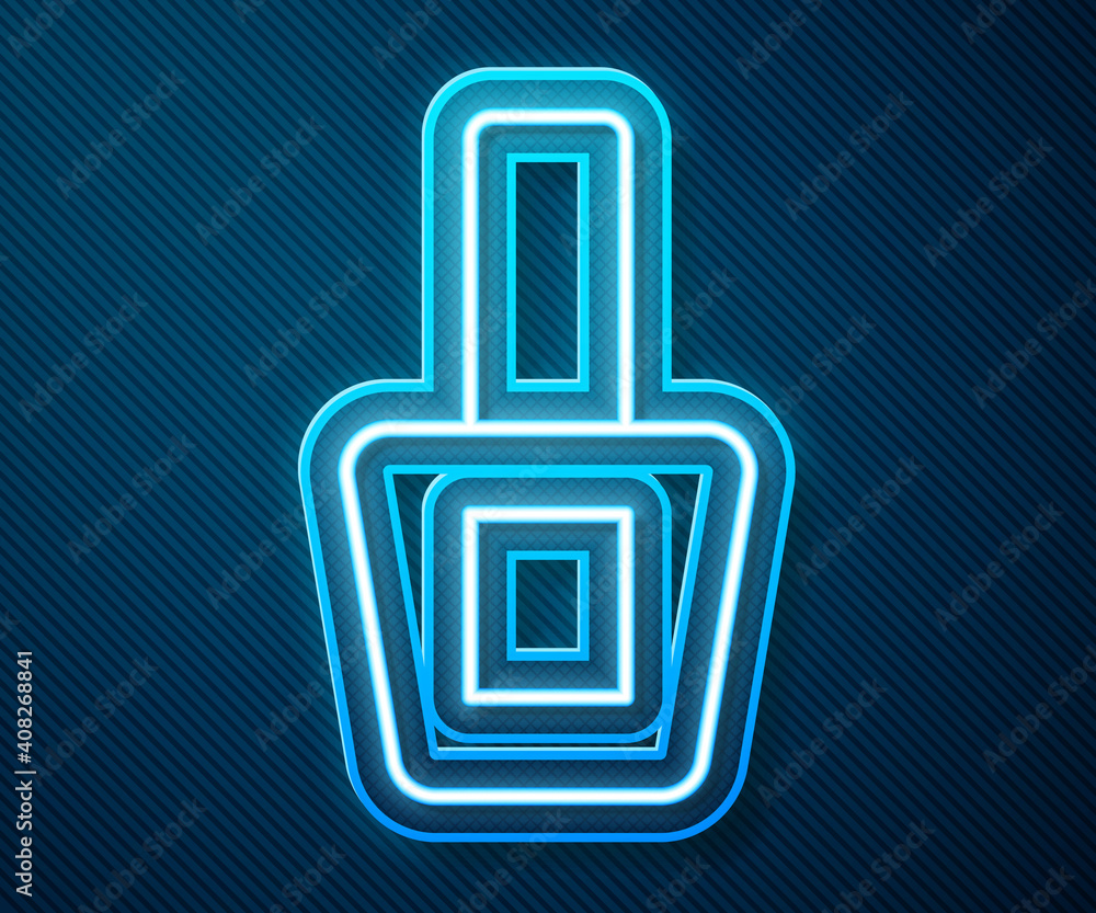 Glowing neon line Nail polish bottle icon isolated on blue background. Vector.