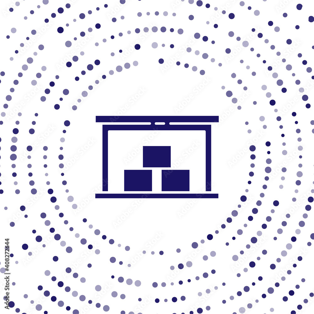 白色背景上隔离的蓝色仓库图标。抽象圆形随机点。矢量插图。