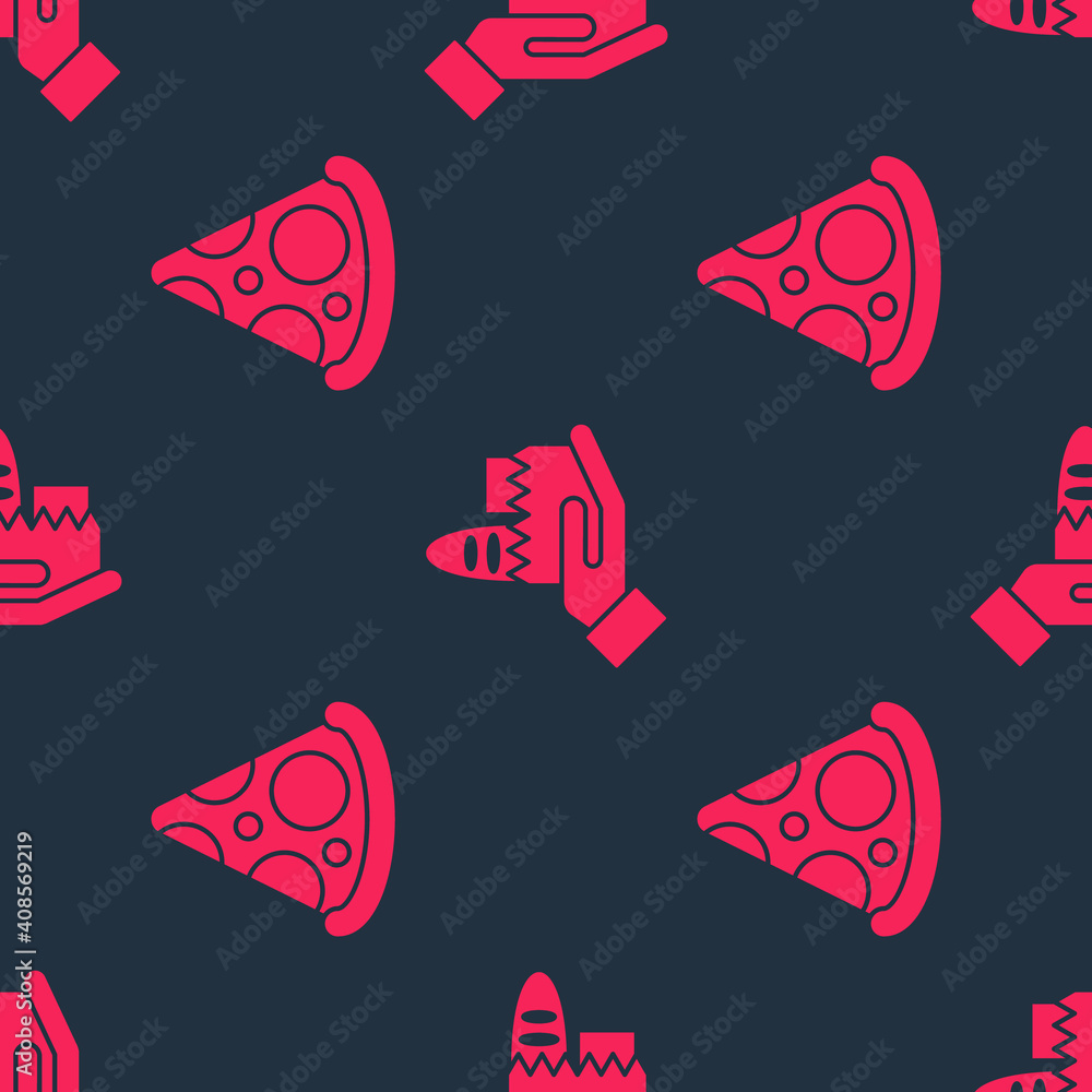 Set Slice of pizza and Online ordering and delivery on seamless pattern. Vector.