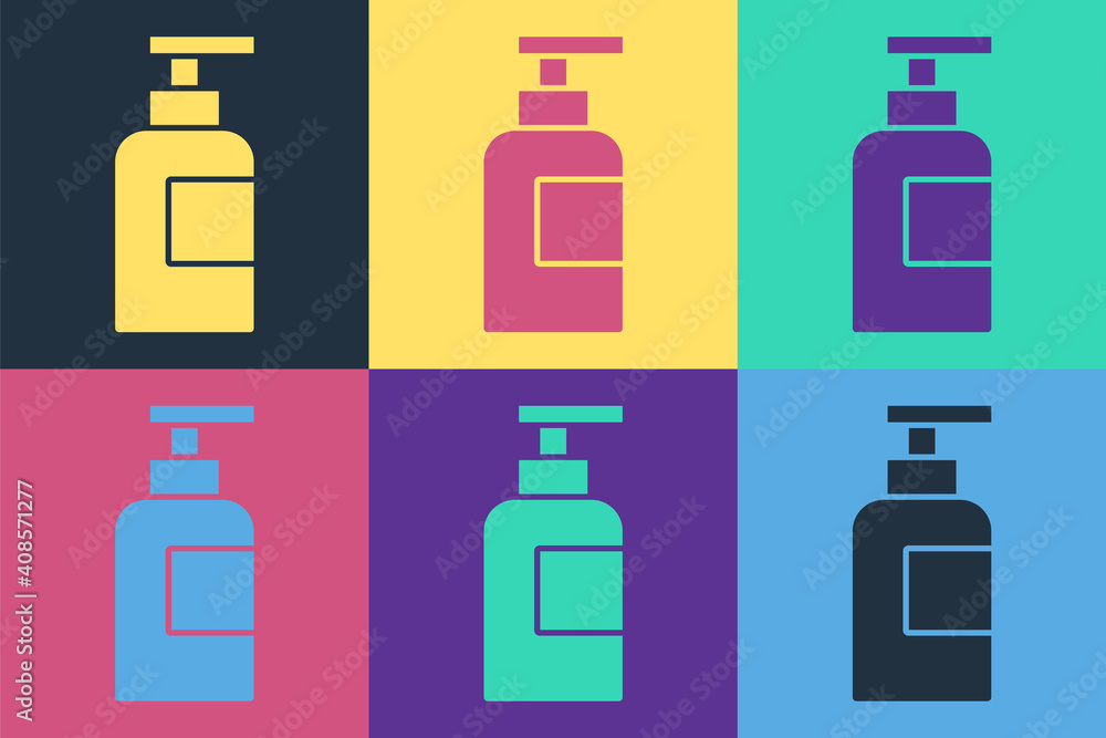 Pop art Bottle of shampoo icon isolated on color background. Vector.